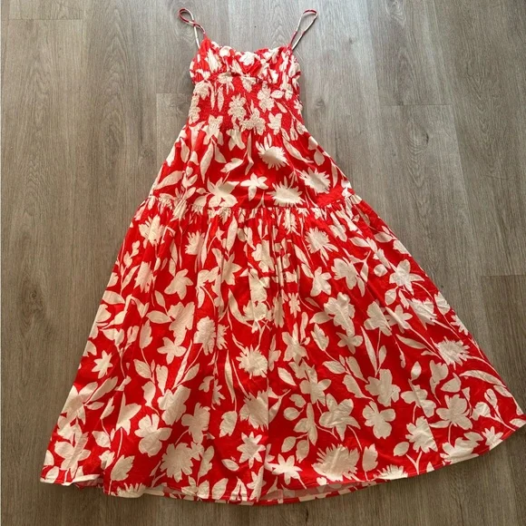 open lace back dress Red Floral Square Neck Sleeveless Midi Dress main image 1